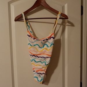 American Apparel White/Rainbow One-Piece Swimsuit